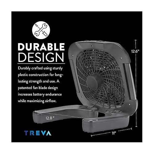  Treva 10-Inch Portable Desktop Air Circulation Battery Fan, 2 Speed, Compact Folding & Tilt Design Fan With Adjustable LED Lights