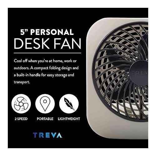  O2COOL Treva 5 Inch Battery Powered Fan Portable Desk Fan 2 Cooling Speeds with Compact Folding & Tilt Design Small Fan Cubicle Accessories Mini Fan Portable 2 Pack (Grey)