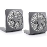 Treva 10-Inch Portable Desktop Air Circulation Battery Fan, 2 Speed, Compact Folding & Tilt Design, with AC Adapter - 2 Pack (Graphite)