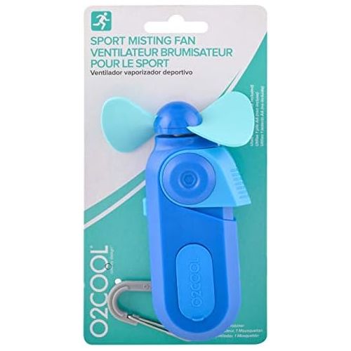  O2COOL Carabiner Sport Misting Fan - Pocket Sized, Portable On-The-Go Battery Powered Cooling, Sports Carabiner Fan, Blue