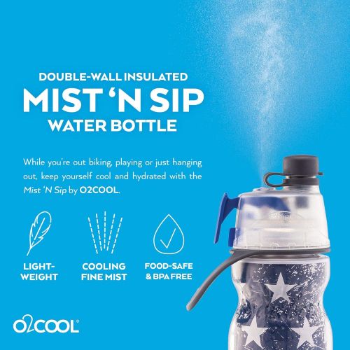  O2COOL Mist N Sip Misting Water Bottle 2-in-1 Mist And Sip Function With No Leak Pull Top Spout (Patriot)