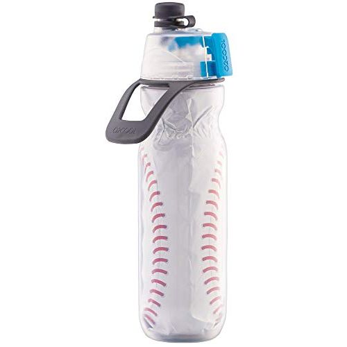  O2COOL Mist N Sip Misting Water Bottle 2-in-1 Mist And Sip Function With No Leak Pull Top Spout (Baseball)