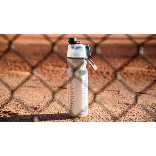  O2COOL Mist N Sip Misting Water Bottle 2-in-1 Mist And Sip Function With No Leak Pull Top Spout (Baseball)