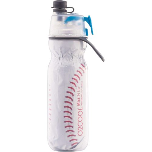  O2COOL Mist N Sip Misting Water Bottle 2-in-1 Mist And Sip Function With No Leak Pull Top Spout (Baseball)