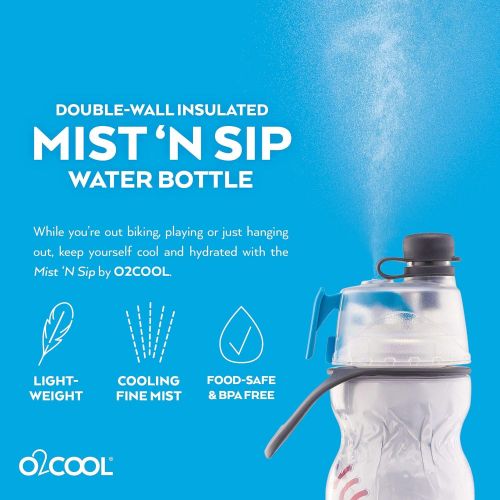  O2COOL Mist N Sip Misting Water Bottle 2-in-1 Mist And Sip Function With No Leak Pull Top Spout (Baseball)
