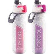 O2COOL Mist N Sip Misting Water Bottle 2-in-1 Mist And Sip Function With No Leak Pull Top Spout (Magenta / Purple) - 2 Pack