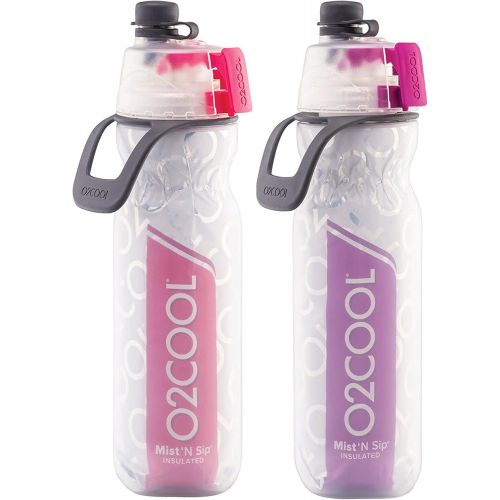  O2COOL Mist N Sip Misting Water Bottle 2-in-1 Mist And Sip Function With No Leak Pull Top Spout (Magenta / Purple) - 2 Pack