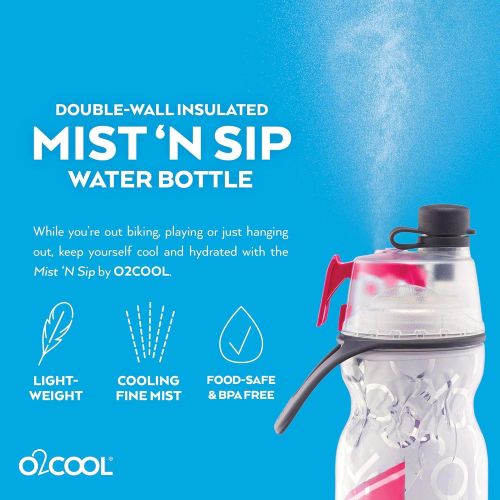  O2COOL Mist N Sip Misting Water Bottle 2-in-1 Mist And Sip Function With No Leak Pull Top Spout (Magenta / Purple) - 2 Pack