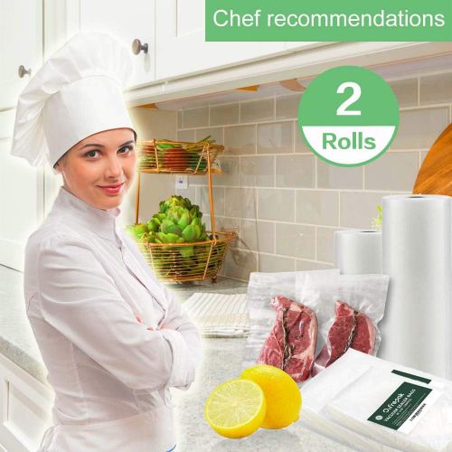  O2frepak 2 Pack 11 x 50 Rolls Food Saver Vacuum Sealer Freezer Bags Rolls for Food Saver, Seal a Meal Vacuum Sealer Fits Inside Storage Area Sous Vide Vaccume - Cut to Size Roll (T