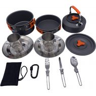 O3 New Camping Cookware Mess Kit, Backpacking Gear and Hiking Outdoors Bug Out Bag Cooking Equipment 13 Piece Cookset Lightweight, Compact, Durable Pot Pan Bowls with Tableware, Nylon