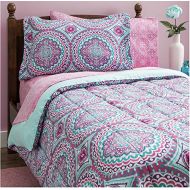 O3 Design Studio Design Studio Thalia 11-Piece Bag, Comforter with Sheets Medallion, Bohemian, Boho Chic, Microfiber, Teen, Girls, Bedding,Full, Purple/Aqua