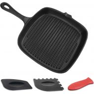 Square Cast Iron Skillet, OAMCEG 10.2 Inch Pre-Seasoned Grill Pan - Best Heavy Duty Professional Chef Quality Tools for Grilling Bacon, Steak, and Meats