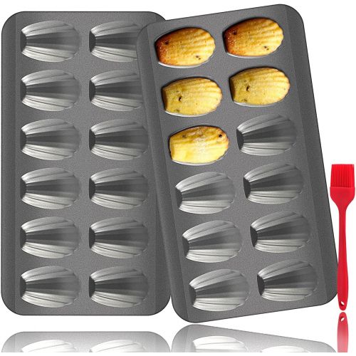  [아마존베스트]2 Pack Madeleine Pan, OAMCEG 12 Cavity Heavy Duty Shell Shape Baking Mold Nonstick Cookie/Cake/Scone Pan Whoopie Pie Pan for Oven Baking