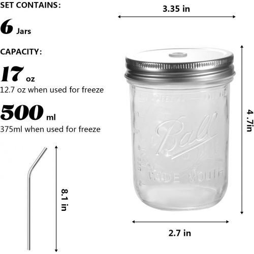  [아마존베스트]6 Pack Mason Jars 16 OZ, OAMCEG Mason Jar Cups with Lids and Straws, 100% Recycled Sipper Drinking Glasses/Jars/Mugs for Regular & Wide Mouth Mason Jars, One Size