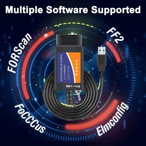  OBDResource ELM327 FORScan OBD2 Adapter ELMconfig OBDII USB Scanner Diagnostic Scan Tool with MS-CAN HS-CAN Switch for Ford F150 F250 Cars and Light Trucks Code Reader Diagnose on Windows Only