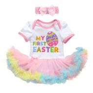 OBEEII My First Easter Bunny Egg Baby Girl Romper Tutu Dress Headband Leg Warmers Shoes Outfits