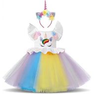 OBEEII Unicorn Princess Costume Halloween Flower Applique Rainbow Tutu Dress Fancy Dress Up Birthday Party Pageant Cosplay