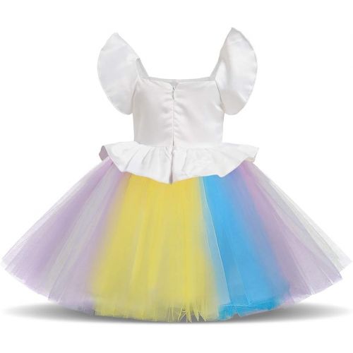  OBEEII Unicorn Princess Costume Halloween Flower Applique Rainbow Tutu Dress Fancy Dress Up Birthday Party Pageant Cosplay