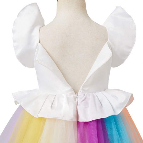  OBEEII Unicorn Princess Costume Halloween Flower Applique Rainbow Tutu Dress Fancy Dress Up Birthday Party Pageant Cosplay