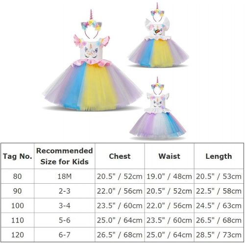  OBEEII Unicorn Princess Costume Halloween Flower Applique Rainbow Tutu Dress Fancy Dress Up Birthday Party Pageant Cosplay