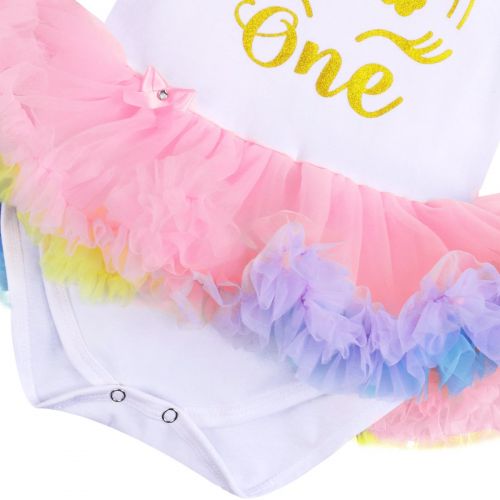  OBEEII Princess Unicorn Costume First Birthday Party Baby Girl Romper Tutu Dress Headband Summer Clothes Outfits Photo Prop 2pcs Set