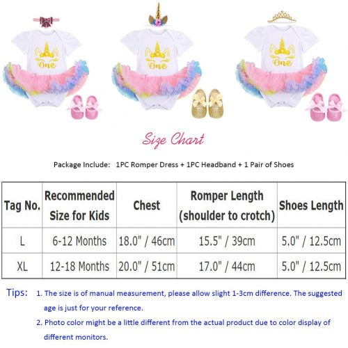  OBEEII Princess Unicorn Costume First Birthday Party Baby Girl Romper Tutu Dress Headband Summer Clothes Outfits Photo Prop 2pcs Set