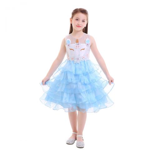  OBEEII Little Big Girl Flower Unicorn Costume Tutu Dress Princess Christmas Pageant Party Birthday Dress Up Evening Gowns