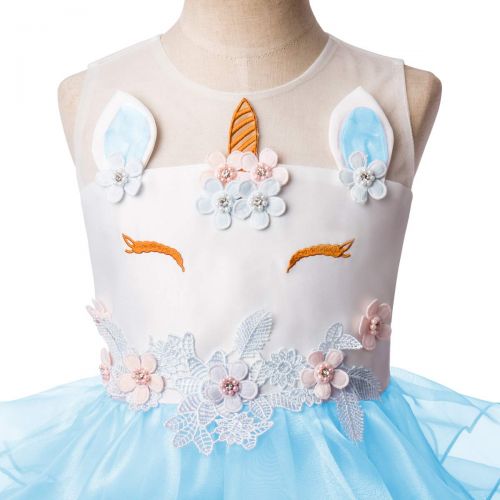  OBEEII Little Big Girl Flower Unicorn Costume Tutu Dress Princess Christmas Pageant Party Birthday Dress Up Evening Gowns