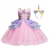 OBEEII Baby Kid Girl Unicorn Costume Flower Tutu Tulle Dress Princess Pageant Party Cosplay Fancy Dress Up Evening Gown