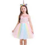 OBEEII Unicorn Costume Flower Girl Rainbow Tutu Dress Embroidered Floral Princess Pageant Party Birthday Wedding Short Gown