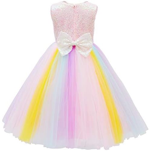  할로윈 용품OBEEII Little Big Girl Unicorn Princess Cosplay Sequin Flower Pastel Tutu Dress Pageant Party Birthday Halloween Evening Gown