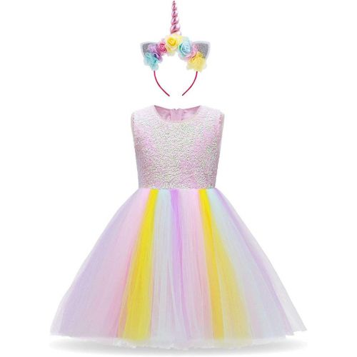  할로윈 용품OBEEII Little Big Girl Unicorn Princess Cosplay Sequin Flower Pastel Tutu Dress Pageant Party Birthday Halloween Evening Gown