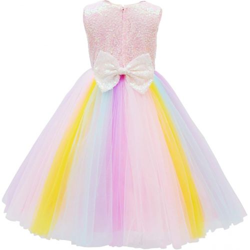  할로윈 용품OBEEII Little Big Girl Unicorn Princess Cosplay Sequin Flower Pastel Tutu Dress Pageant Party Birthday Halloween Evening Gown