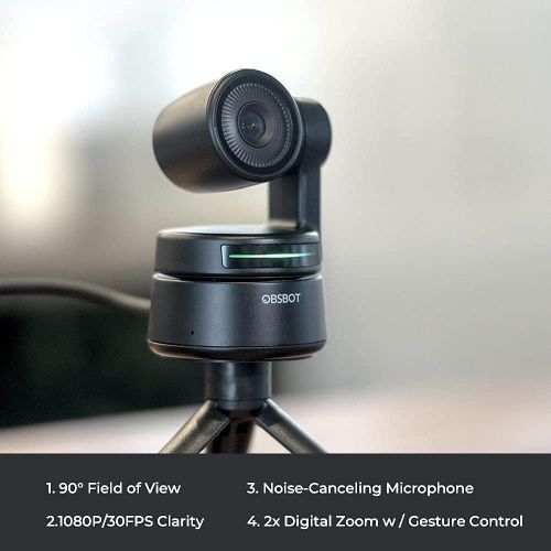  OBSBOT Tiny PTZ Webcam, AI-Powered Framing & Gesture Control, Full HD 1080p Webcam with Dual Omni-Directional Mics, 90-Degree Wide Angle, Low-Light Correction, Works with Zoom, Sky