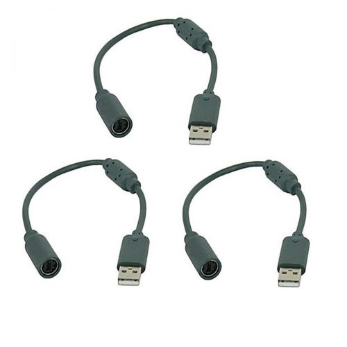  OBTANIM 3 Pack Replacement Dongle USB Breakaway Cable for Microsoft Xbox 360 Wired Controllers, Gray