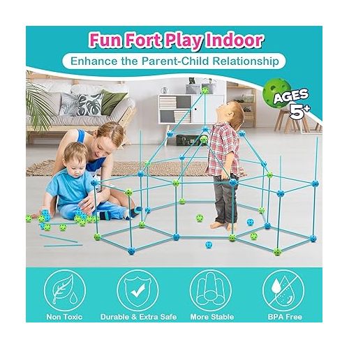  Kids Fort Building Kit 120 Pieces Construction STEM Toys for 5 6 7 8 9 10 11 12 Years Old Boys and Girls Ultimate Forts Builder Gift Build DIY Educational Learning Toy for Indoor & Outdoor