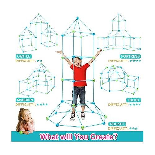  Kids Fort Building Kit Construction STEM Toys for 5 6 7 8 9 10 11 12 Years Old Boys and Girls Ultimate Forts Builder Gift Build DIY Building Educational Learning Toy for Indoor & Outdoor