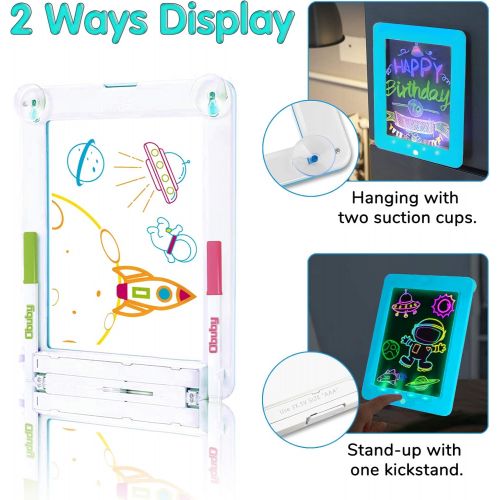  [아마존베스트]Obuby Kids Light Up Drawing Board Magic Pad Draw Tracingwith 9 Light EffectsLED Sketch Tablet Glow in The DarkArt DoodleColor Set EducationalToys Learning Gifts for