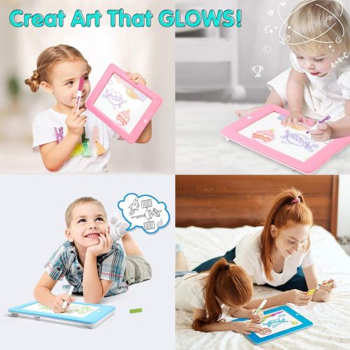  [아마존베스트]Obuby Kids Light Up Drawing Board Magic Pad Draw Tracingwith 9 Light EffectsLED Sketch Tablet Glow in The DarkArt DoodleColor Set EducationalToys Learning Gifts for