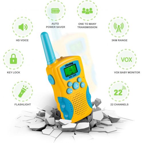  [아마존베스트]Obuby Kids Walkie Talkies 3 KMs Long Range 2 Way Radio 22 Channels for Kid Toys Gifts with Backlit LCD Flashlight Best Gift for Age 3-12 Boys and Girls for Outdoor Adventure Game