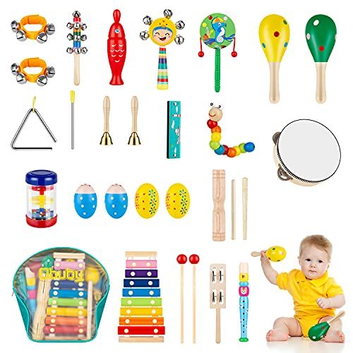  [아마존베스트]Obuby Toddler Musical Instruments Sets Wooden Percussion Instruments Toy for Kids Preschool Educational Wood Toys with Storage Bag for Kid Baby Babies Children Boys and Girls