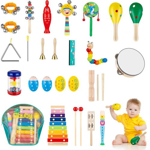  [아마존베스트]Obuby Toddler Musical Instruments Sets Wooden Percussion Instruments Toy for Kids Preschool Educational Wood Toys with Storage Bag for Kid Baby Babies Children Boys and Girls