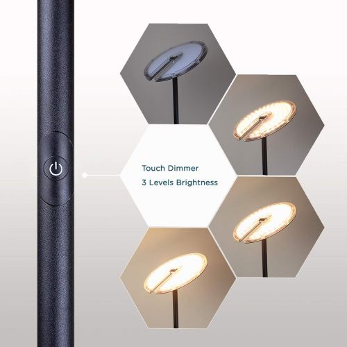  OBright O’Bright Dimmable LED Torchiere Floor Lamp, 270° Tilt Head, 3-Level Adjustable Brightness, Standing Pole Lamp/Reading Light/Floor Lamps for Living Room, Bedrooms, Dorm and Office (