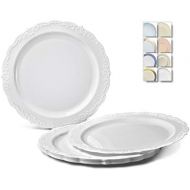 OCCASIONS FINEST PLASTIC TABLEWARE OCCASIONS 40 Plates Pack, Disposable Vintage Wedding Party Plastic Plates (10 Dinner Plate, Verona in White)