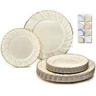 OCCASIONS FINEST PLASTIC TABLEWARE OCCASIONS 120 Plates Pack,(60 Guests) Premium Vintage Wedding Party Disposable Plastic Plates Set -60 x 10.25 Dinner + 60 x 7.5 Salad / Dessert(Blossom Ivory / Gold)