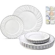 OCCASIONS FINEST PLASTIC TABLEWARE OCCASIONS 240 Plates Pack,(120 Guests) Premium Vintage Wedding Party Disposable Plastic Plates Set -120 x 10.25 Dinner + 120 x 7.5 Salad / Dessert (Blossom White/Silver)