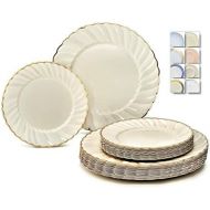 OCCASIONS FINEST PLASTIC TABLEWARE OCCASIONS 50 Plates Pack (25 Guests)-Vintage Wedding Party Disposable Plastic Plate Set -25 x 10.25 Dinner + 25 x 7.5 Salad/dessert plates (Blossom Ivory & Gold)