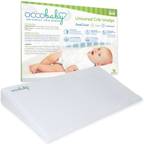  OCCObaby Universal Crib Wedge Pillow for Baby Mattress | Waterproof Layer & Handcrafted Cotton Removable Cover | 12-degree Incline for Better Nights Sleep