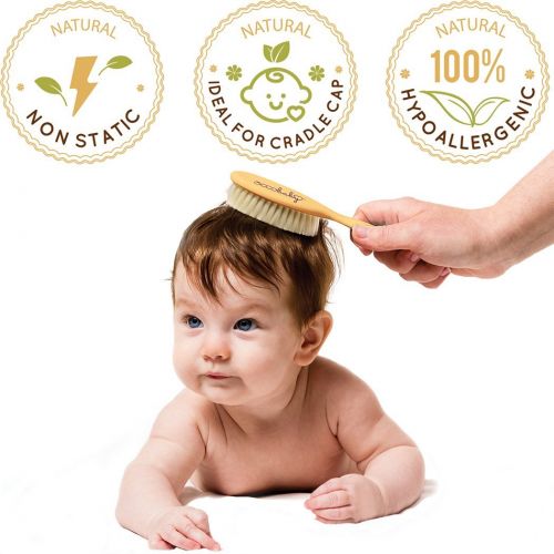  [아마존베스트]OCCObaby 3-Piece Wooden Baby Hair Brush and Comb Set for Newborns and Toddlers | Natural Soft Goat Bristles for Cradle Cap | Wood Bristles Baby Brush for Massage | Perfect for Baby