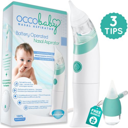  [아마존베스트]OCCObaby Baby Nasal Aspirator - Safe Hygienic and Quick Battery Operated Nose Cleaner with 3 Sizes...